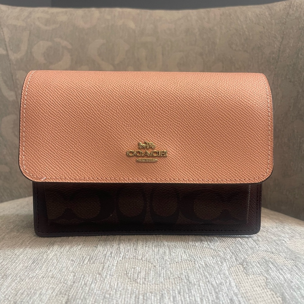 Coach Pink and Dark Brown Foldover Bag